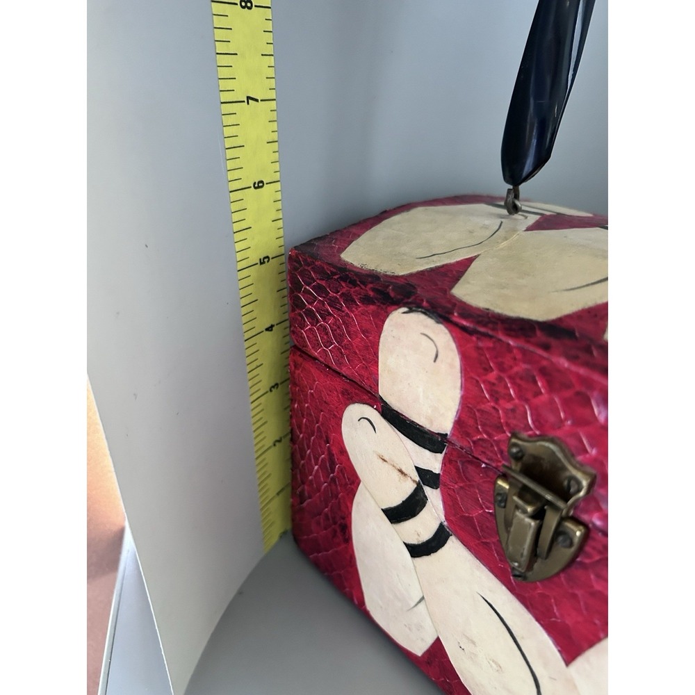 Vintage Rockabilly Bowling Decoupage Wooden Box Purse Handbag Red & Black OOAK! - Picture 14 of 16